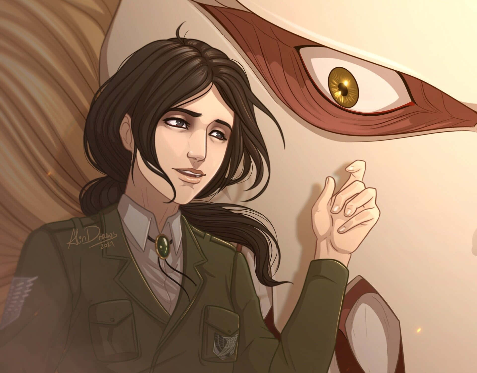Pieck, military uniform, giant's golden eye, Full HD Desktop Wallpaper
