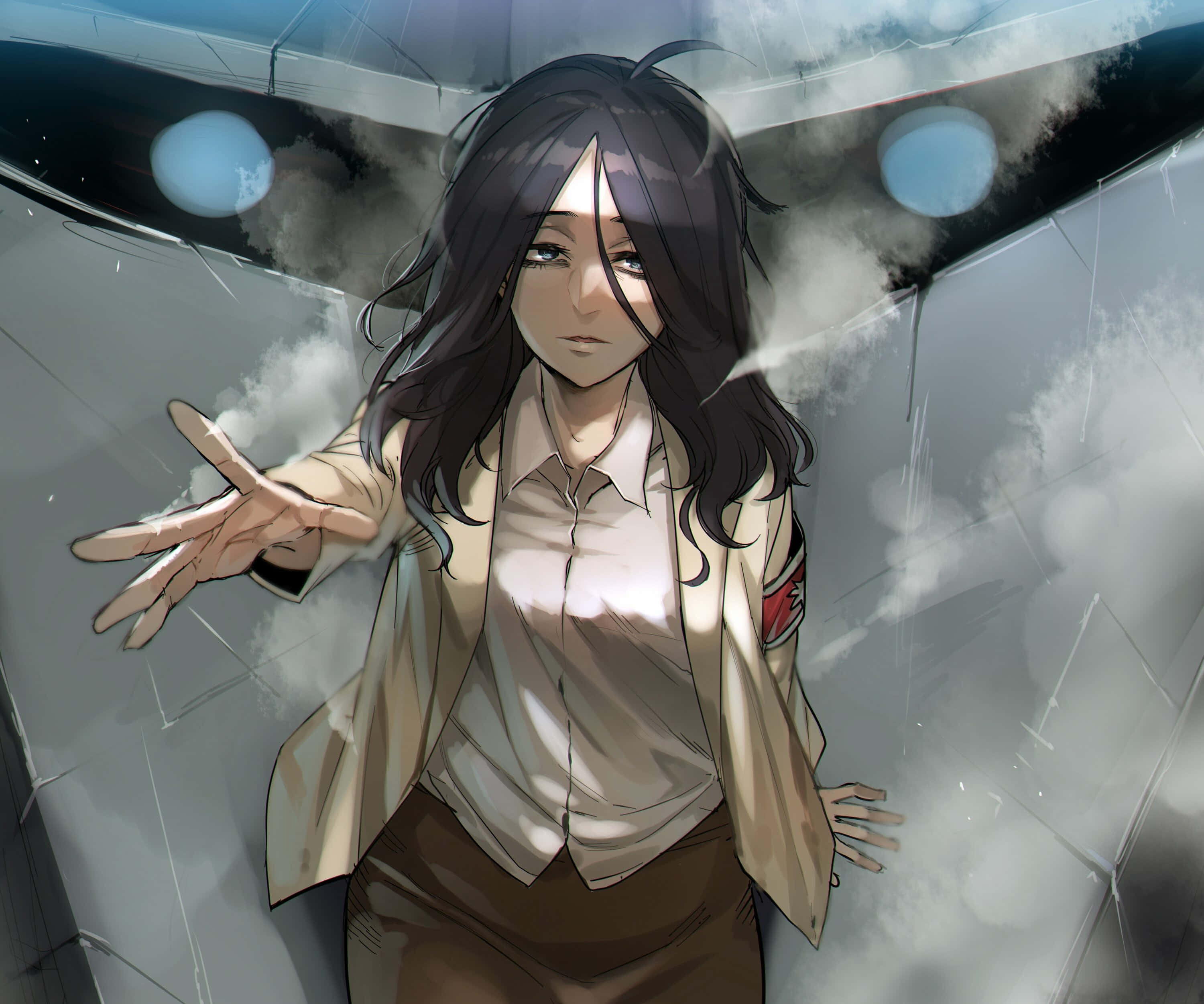 Pieck, anime girl, beige uniform, 2K Desktop Wallpaper