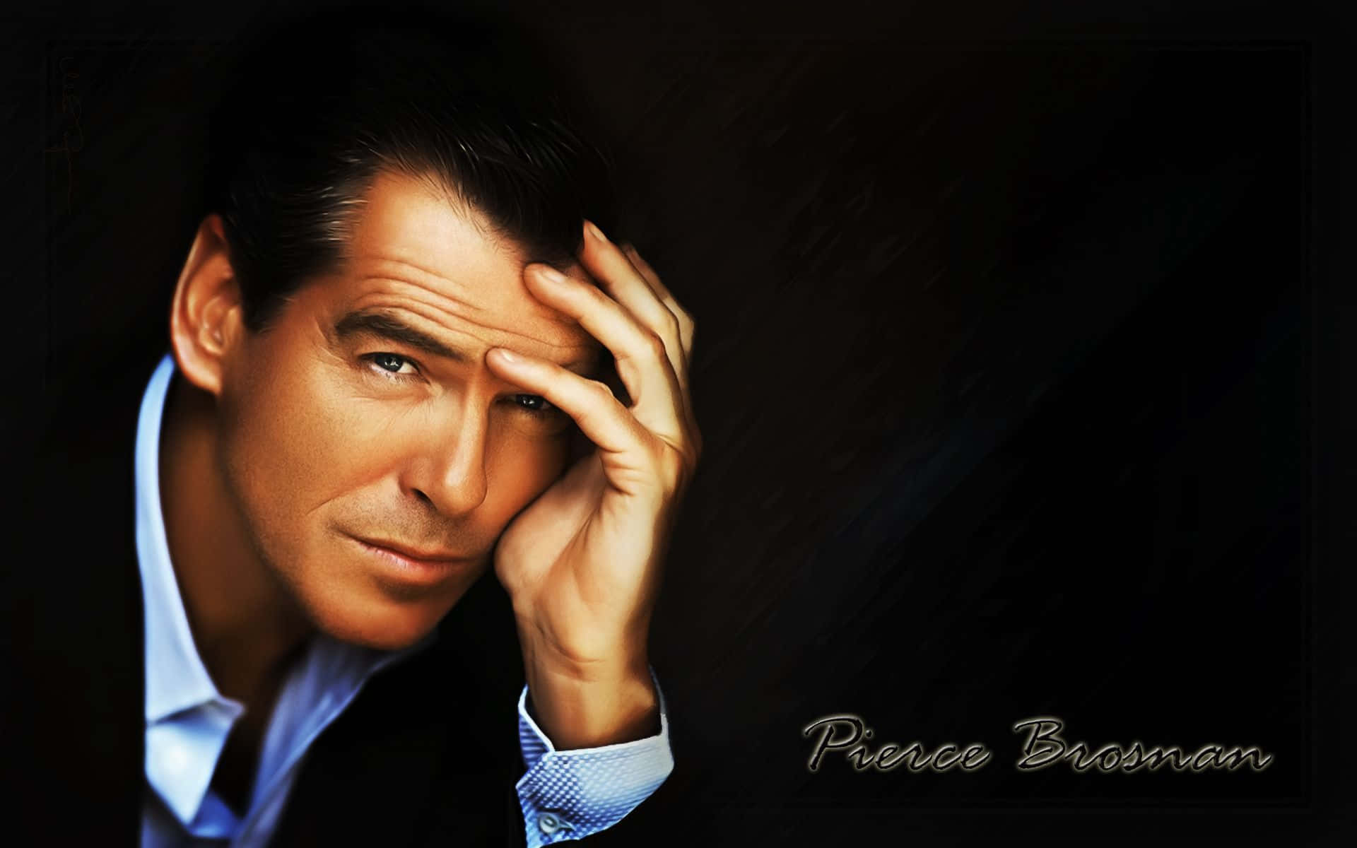 Pierce Brosnan, tuxedo, dark textured background, Full HD Desktop Wallpaper