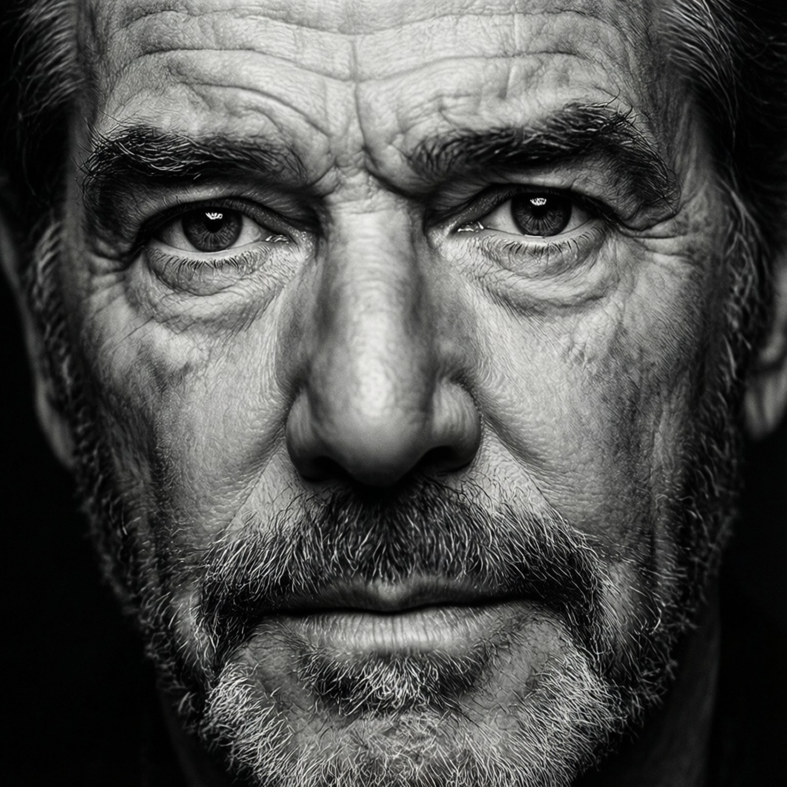 Pierce Brosnan, black and white, close-up, HD Desktop Wallpaper