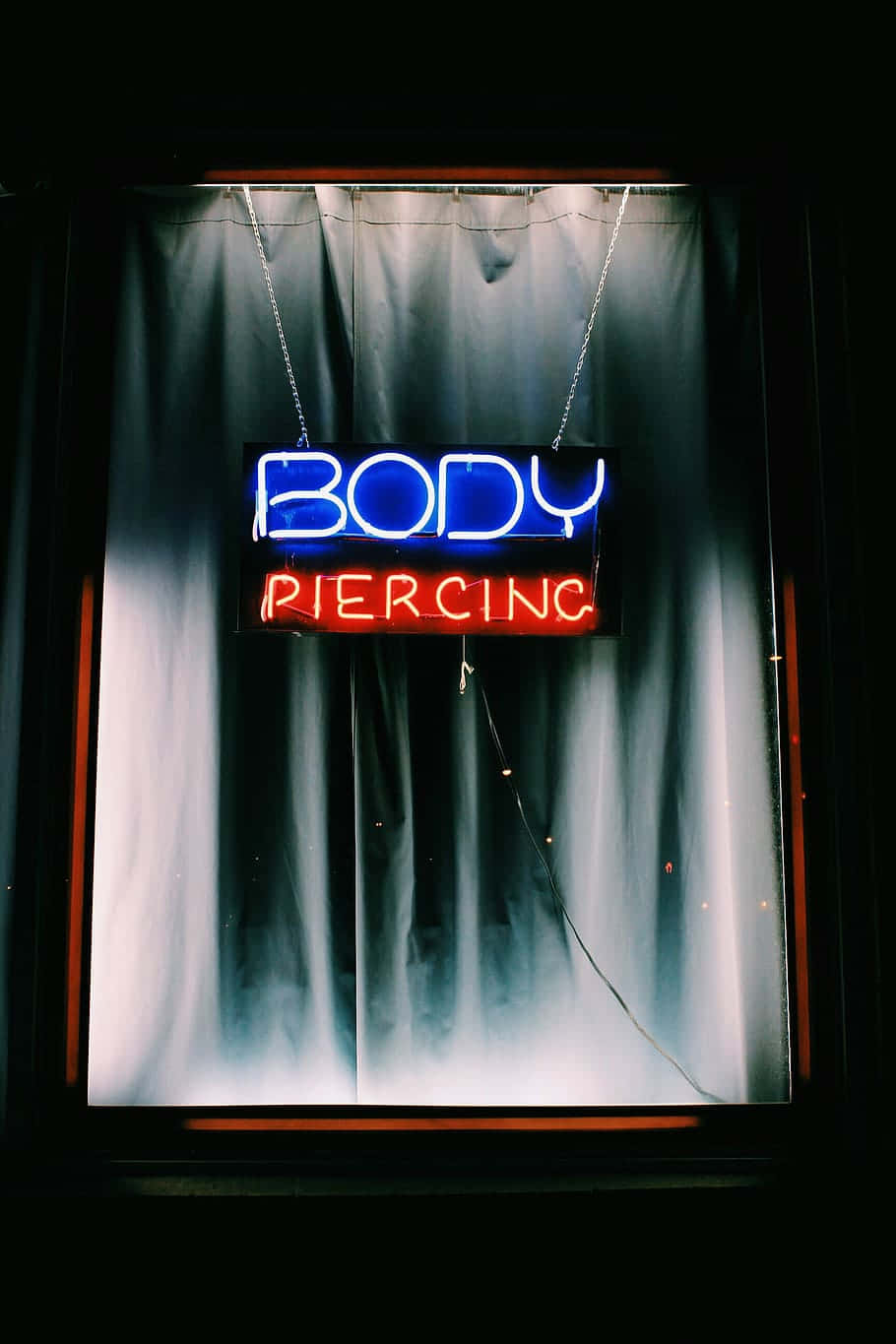 Studio Piercing, black hole, glowing blue and red neon sign, HD Phone Wallpaper