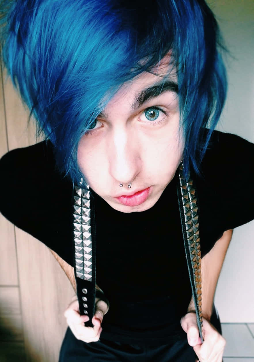 blue haired, scene kid, piercings, SD Phone Wallpaper