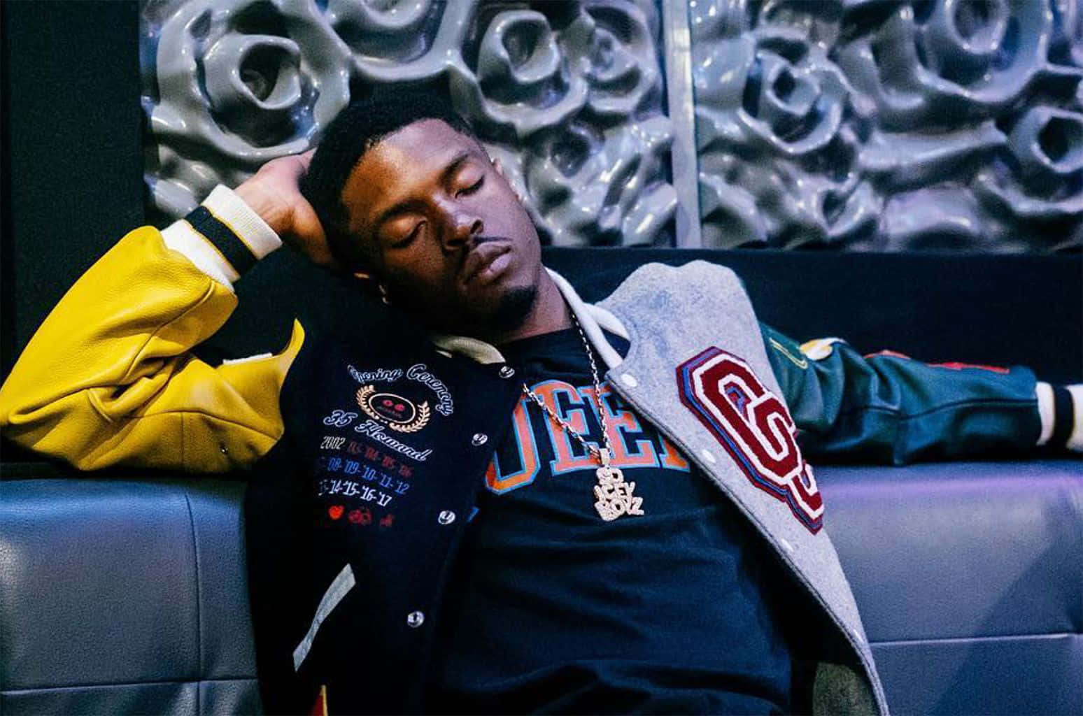 Pierre Bourne, varsity jacket, textured metallic rose wall, HD Desktop Wallpaper
