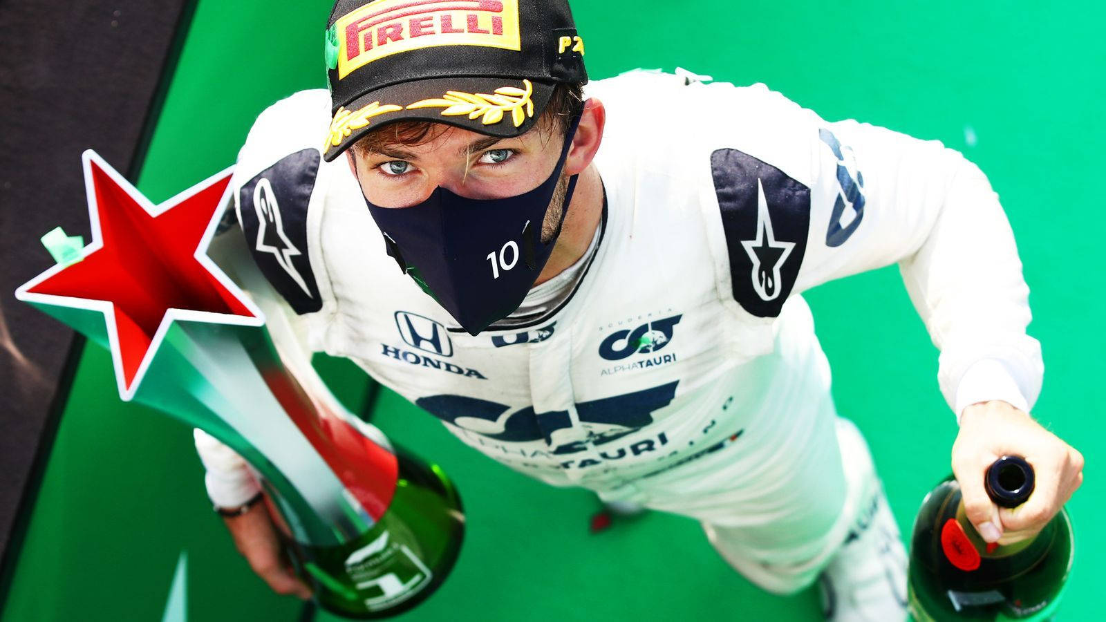 Pierre Gasly, white racing suit, black face mask, HD Desktop Wallpaper