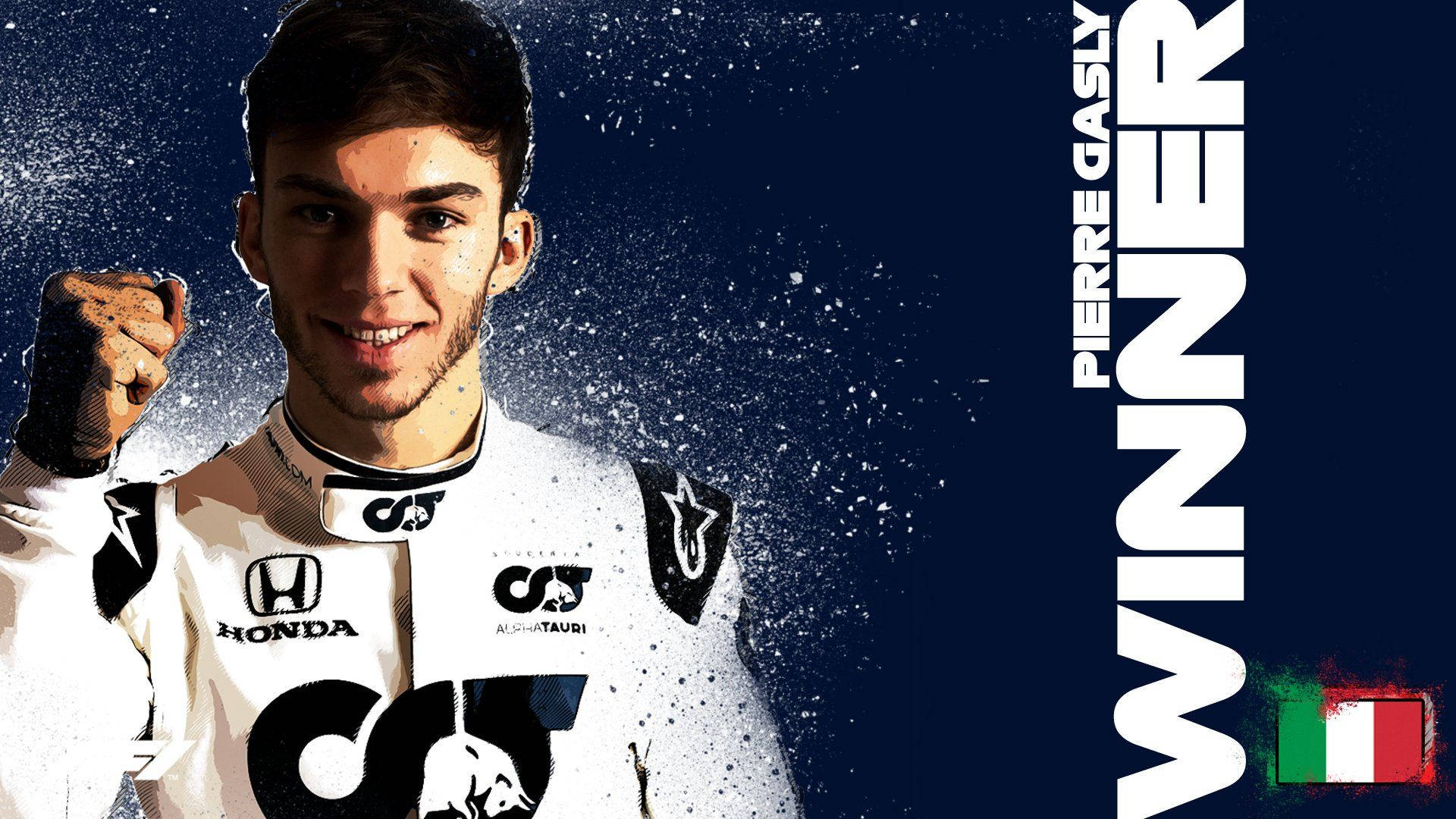 Pierre Gasly, racing suit, fist raised, Full HD Desktop Wallpaper