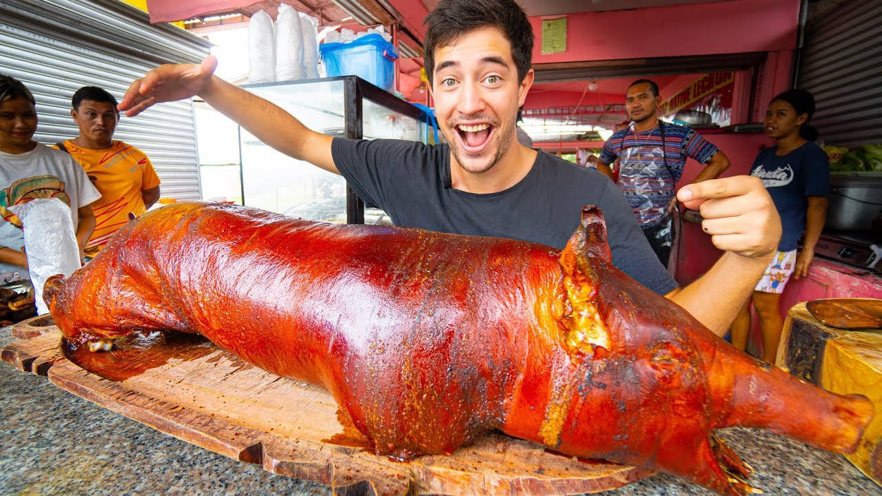 lechon, whole roasted pig, crispy golden skin, HD Desktop Wallpaper