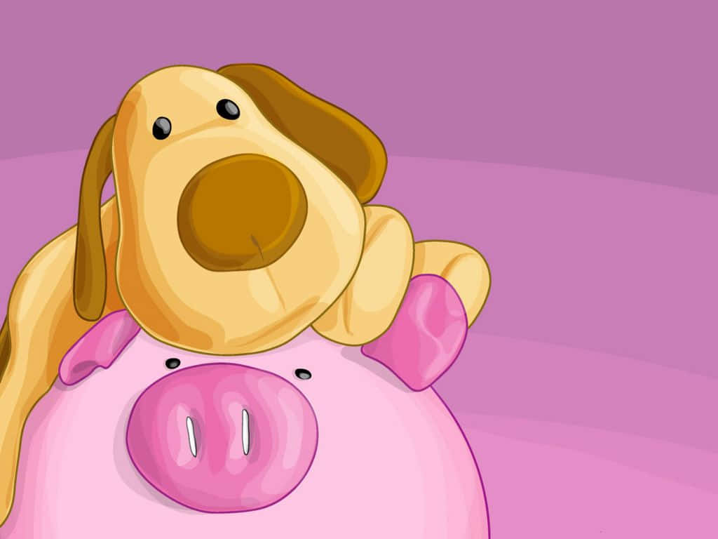 cartoon dog, floppy ears, pink pig, SD Desktop Wallpaper