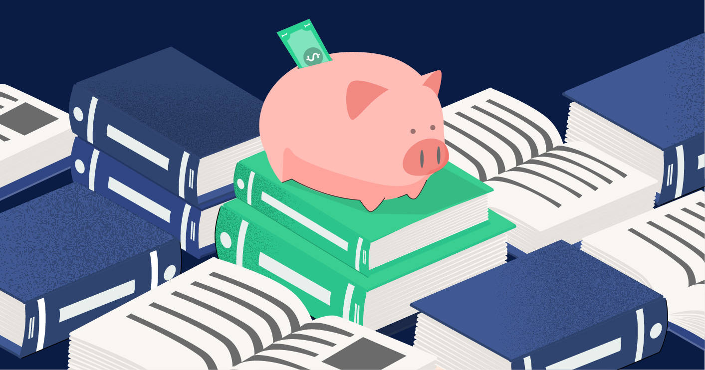 pink piggy bank, dollar bill slot, green books, HD Desktop Wallpaper