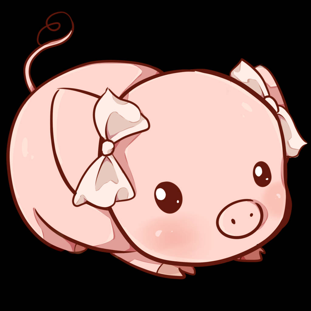 cute pink cartoon pig, bows on its ears and tail, black background, SD Desktop Wallpaper