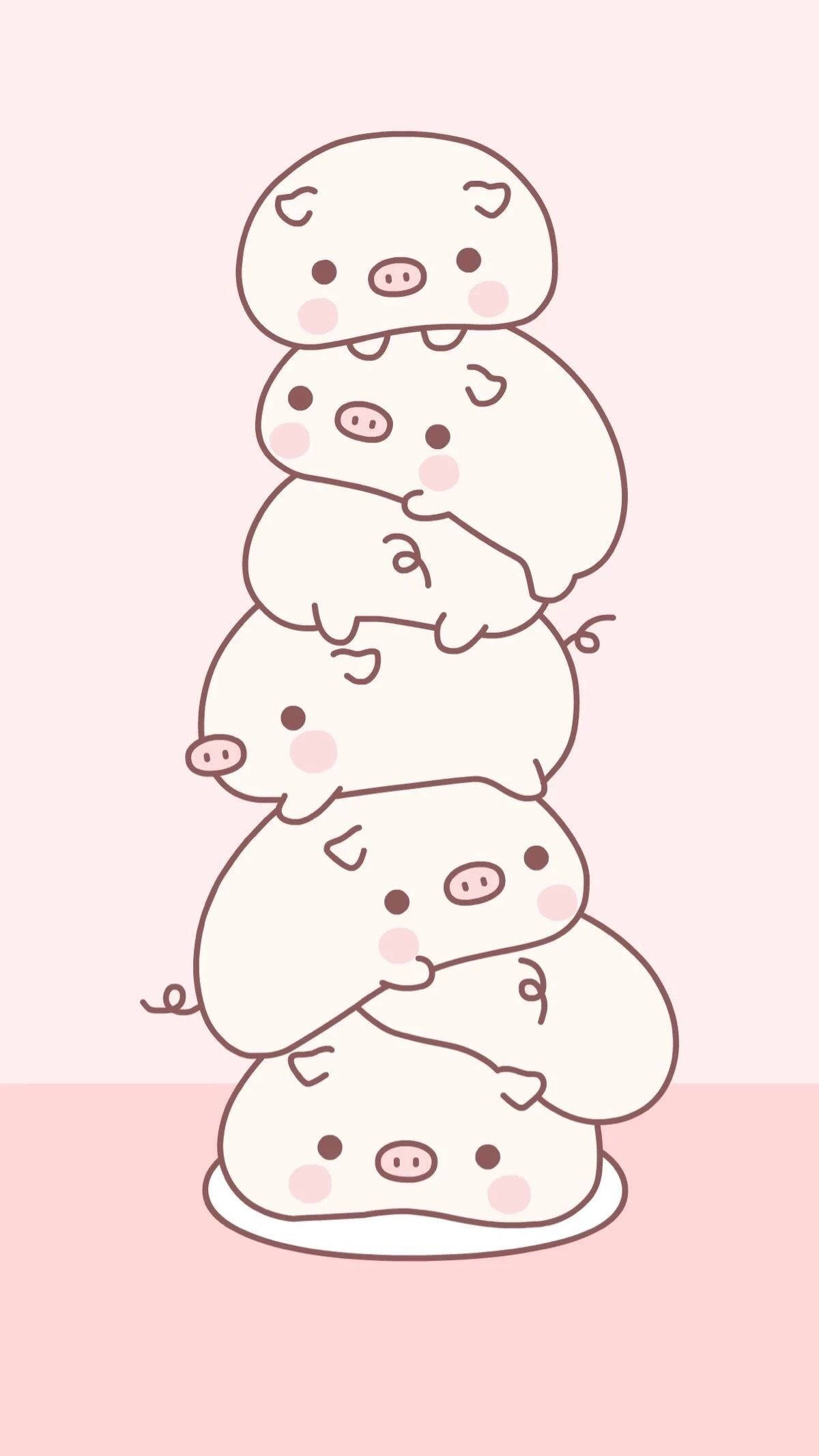 stacked piggy marshmallow, cartoon pigs, soft pink background, Full HD Phone Wallpaper