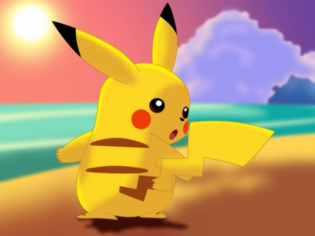 Pikachu 3d, Alolan beach, sandy beach, SD Desktop Wallpaper