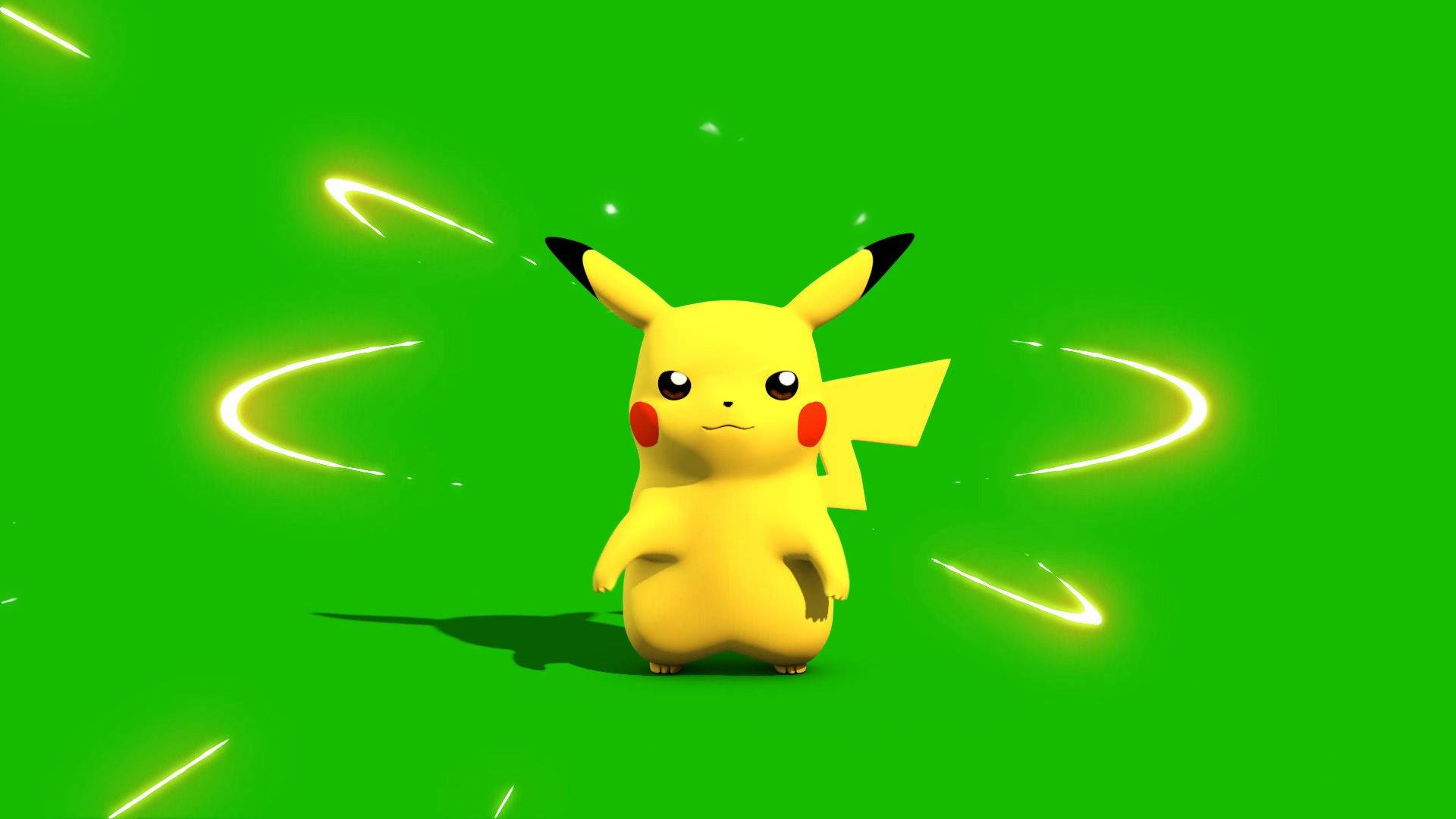 Pikachu, 3D Pokémon Digital Model, vibrant green screen, Full HD Desktop Wallpaper