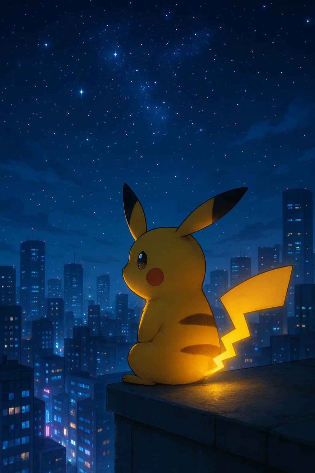 Pikachu, rooftop, starry night sky, HD Phone Wallpaper