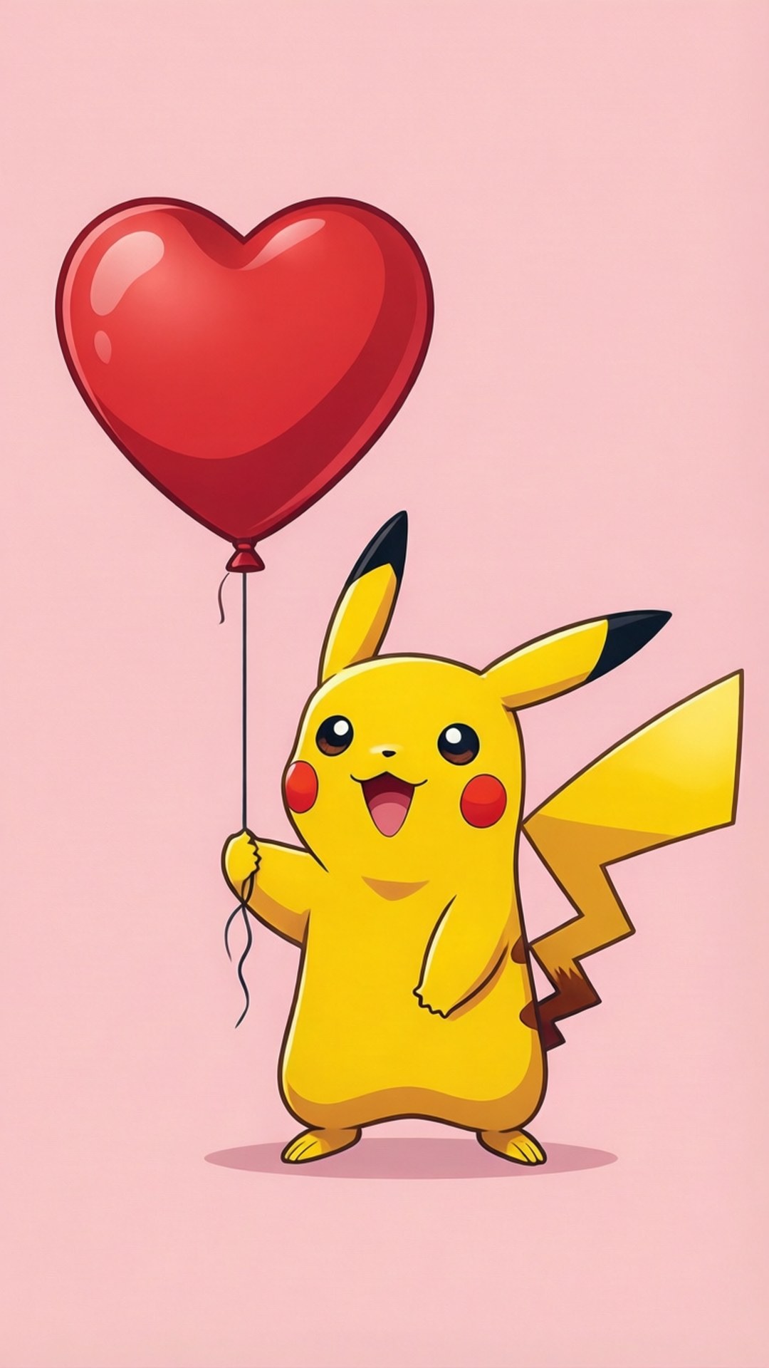 Pikachu, red heart balloon, soft pink background, Full HD Phone Wallpaper
