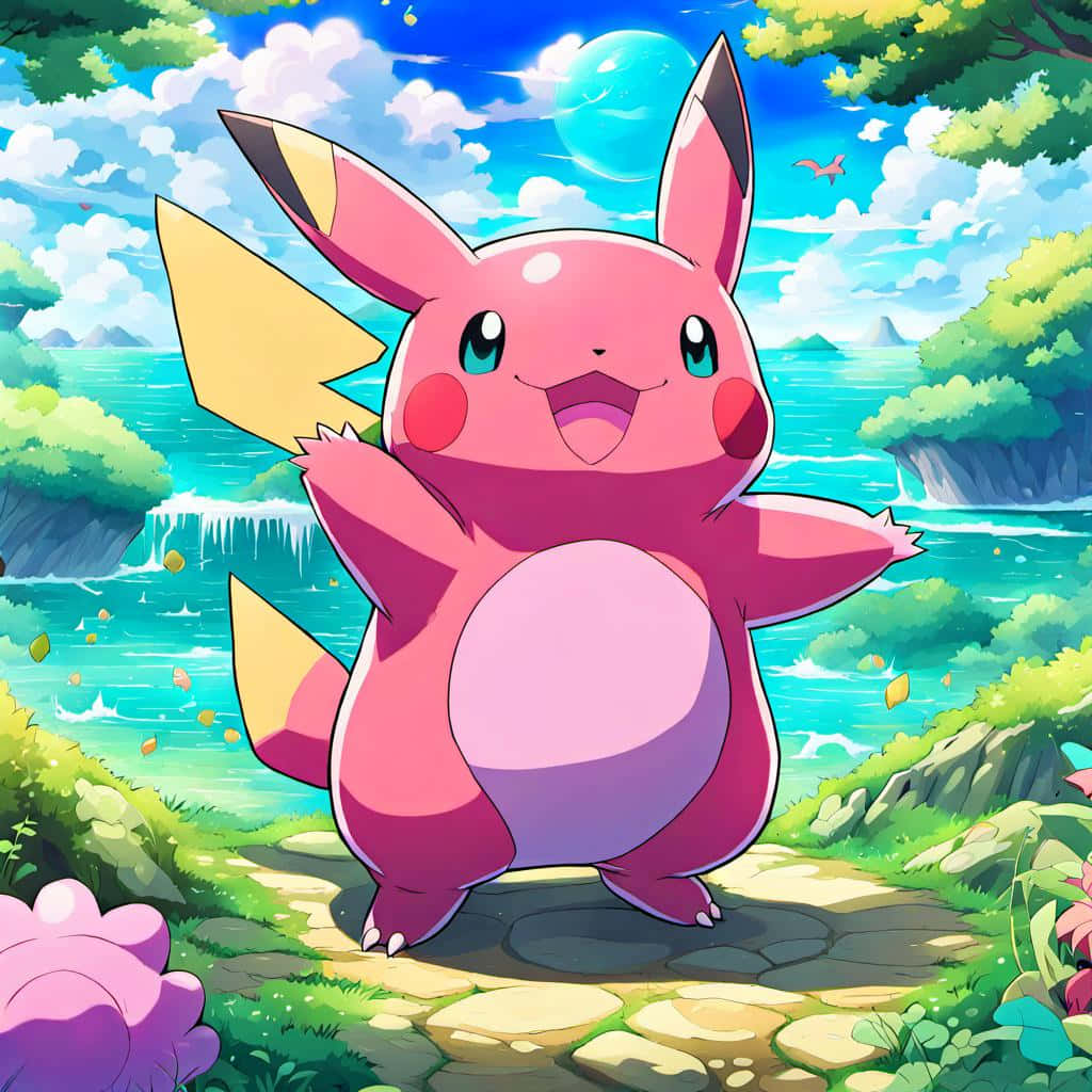Pikachu, pink Pikachu, stone path, SD Desktop Wallpaper