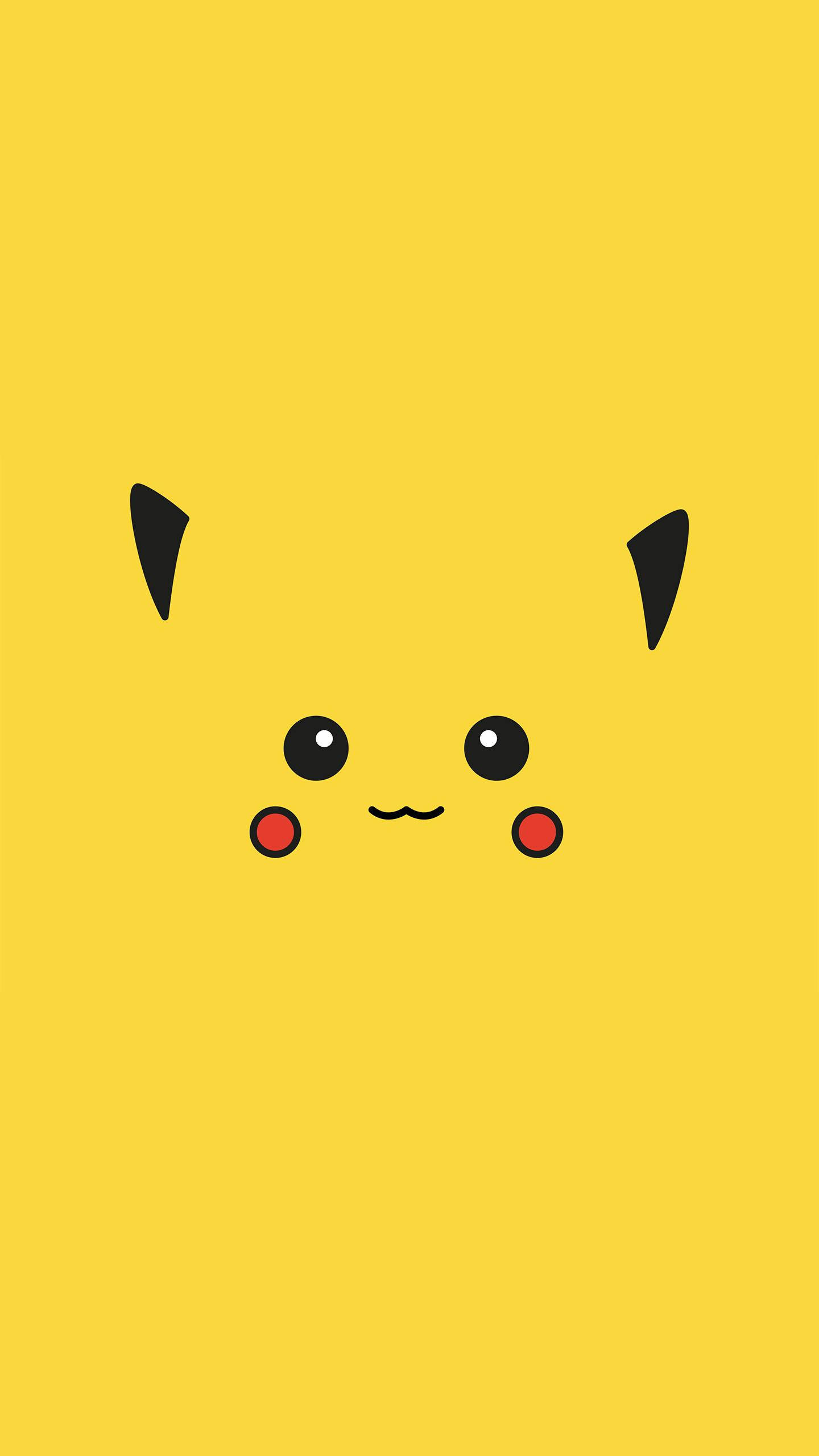 Pikachu, minimalist, yellow background, 2K Phone Wallpaper