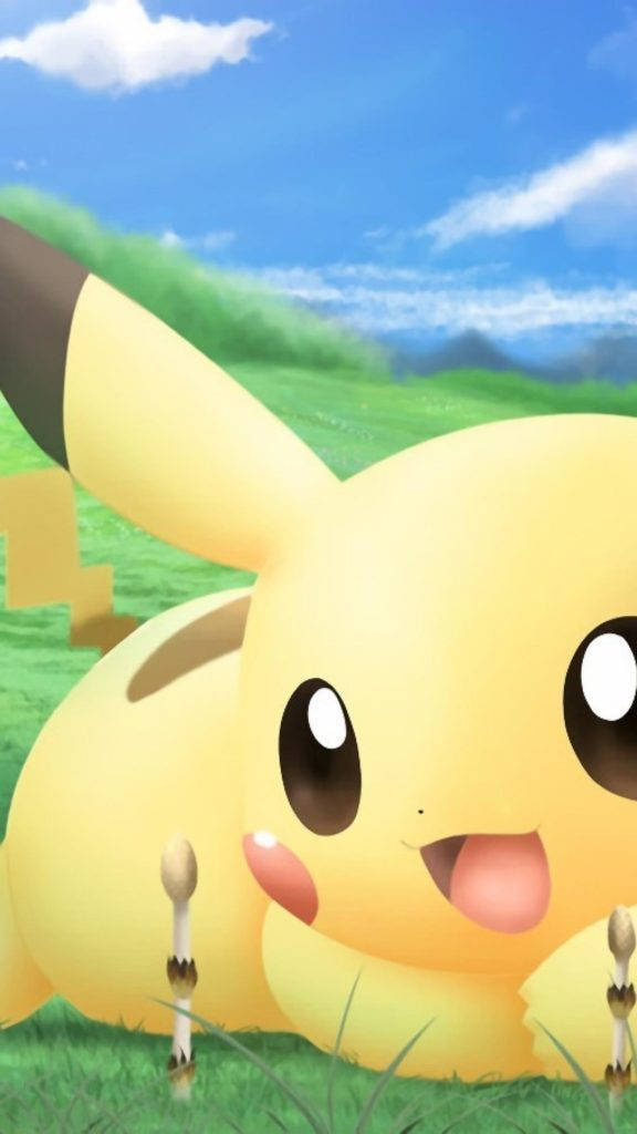 Pikachu, yellow, grass, SD Phone Wallpaper