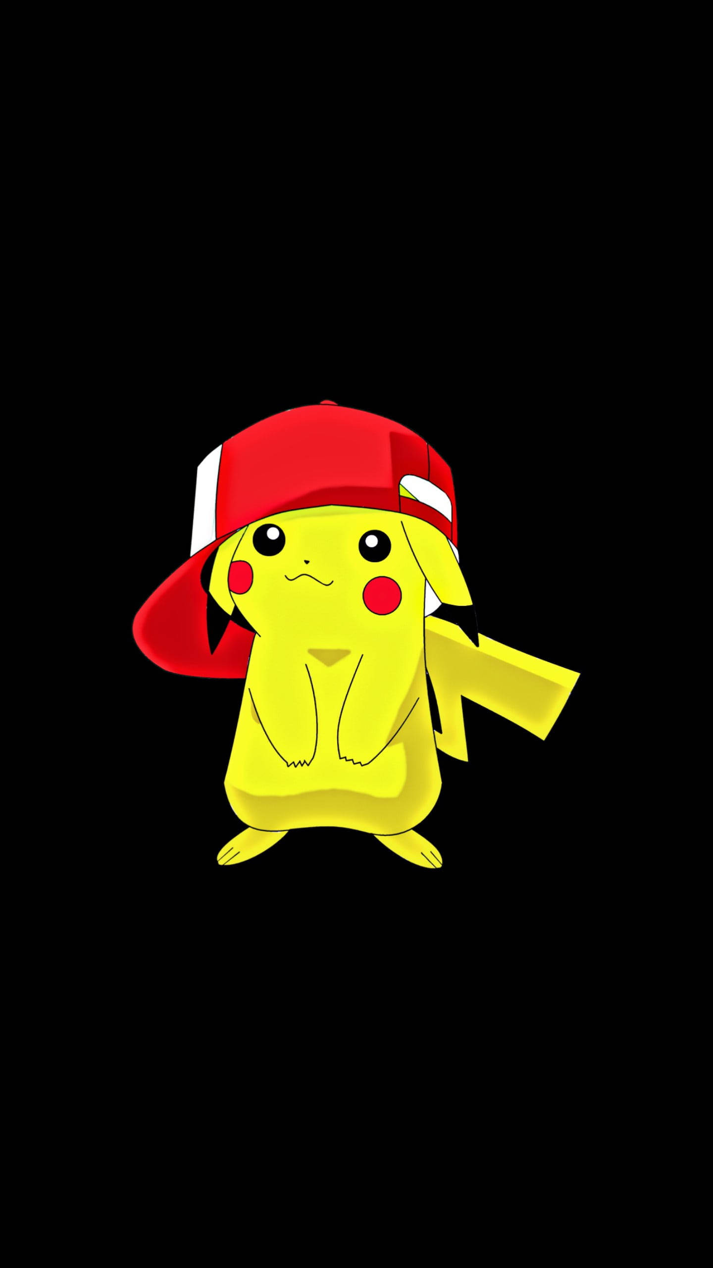 Pikachu, red and white baseball cap, yellow, 2K Phone Wallpaper