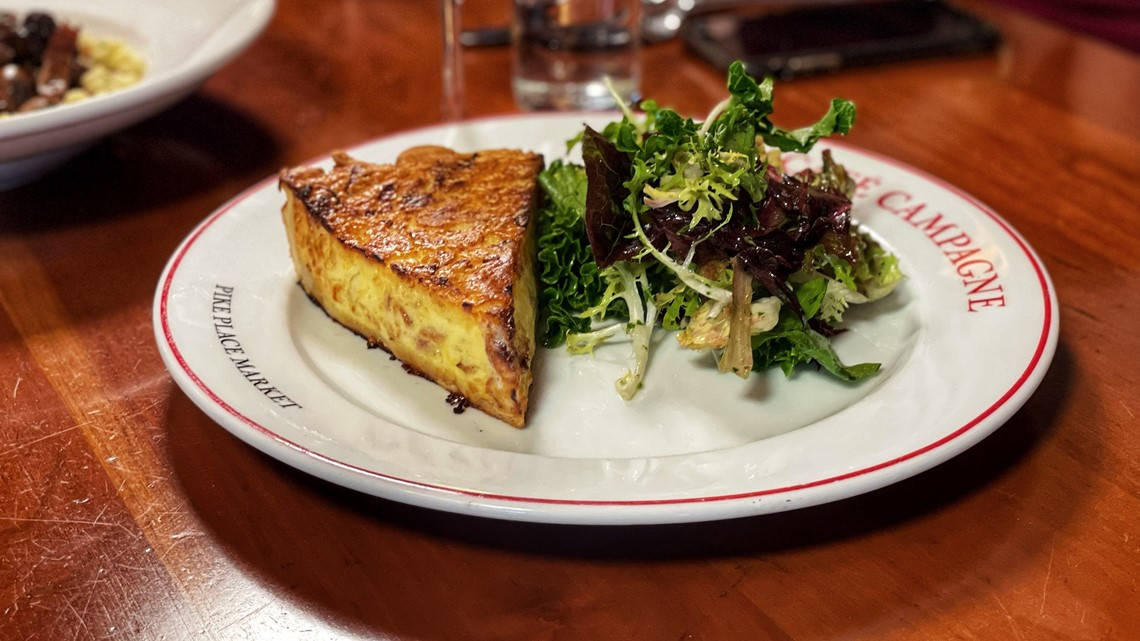 Pike Place Market, quiche, mixed greens salad, SD Desktop Wallpaper