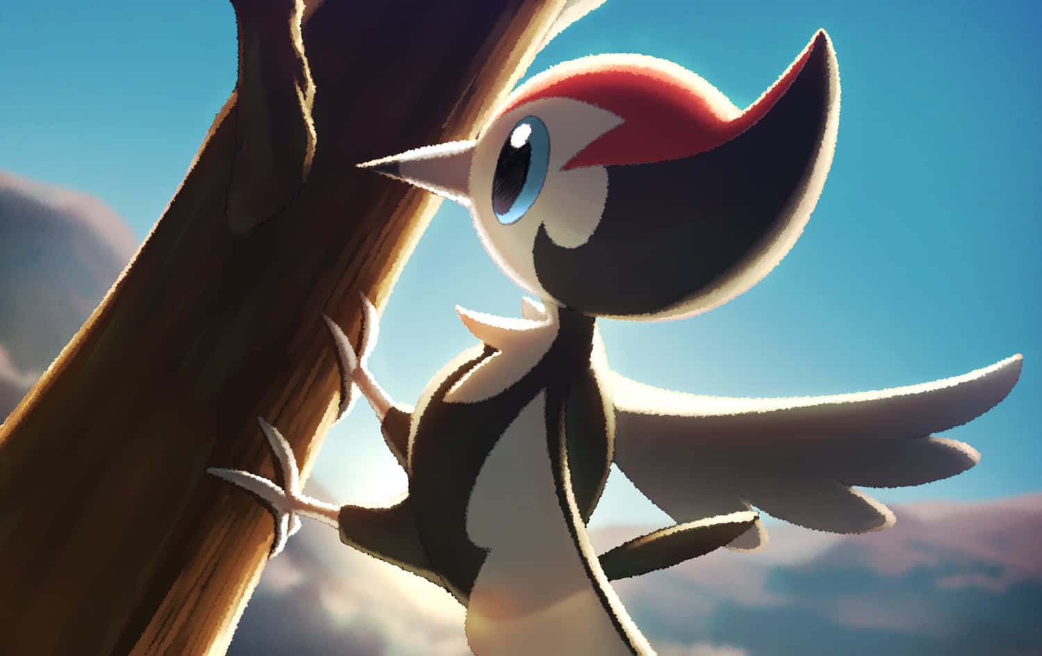 Pikipek, red crest, blue eye, HD Desktop Wallpaper
