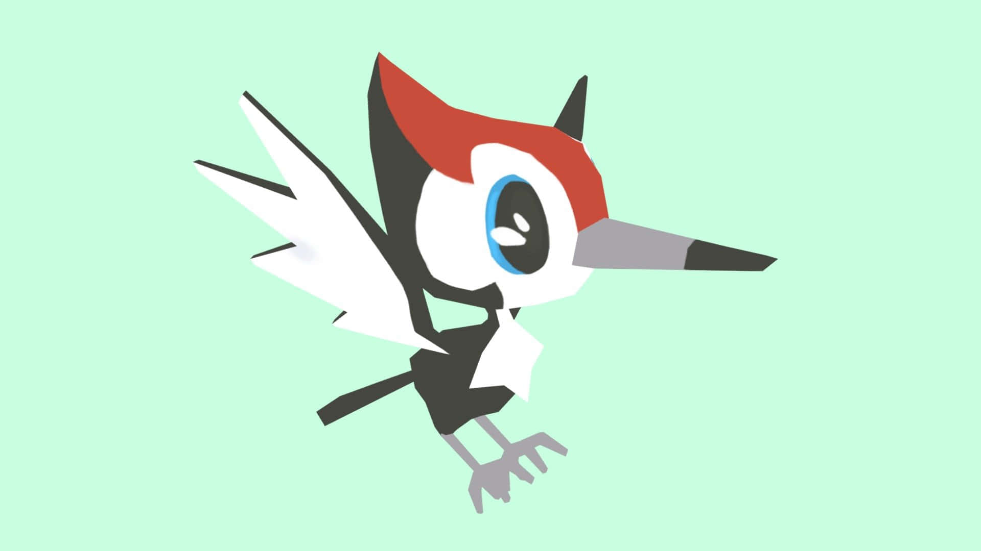 Pikipek, mint green background, red crest, Full HD Desktop Wallpaper