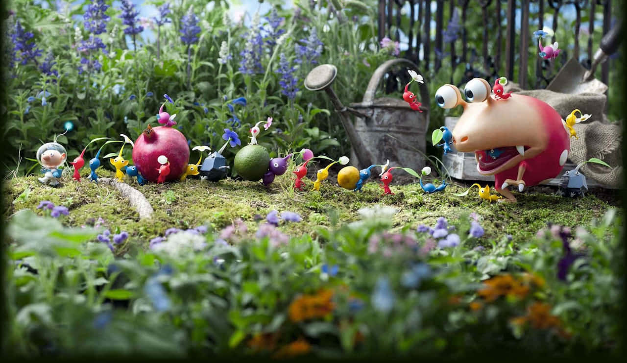Pikmin, red fruit, pink creature, HD Desktop Wallpaper