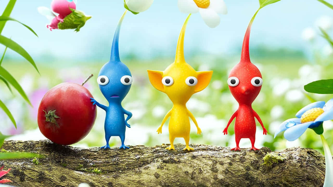 Pikmin, fruit, mossy log, HD Desktop Wallpaper