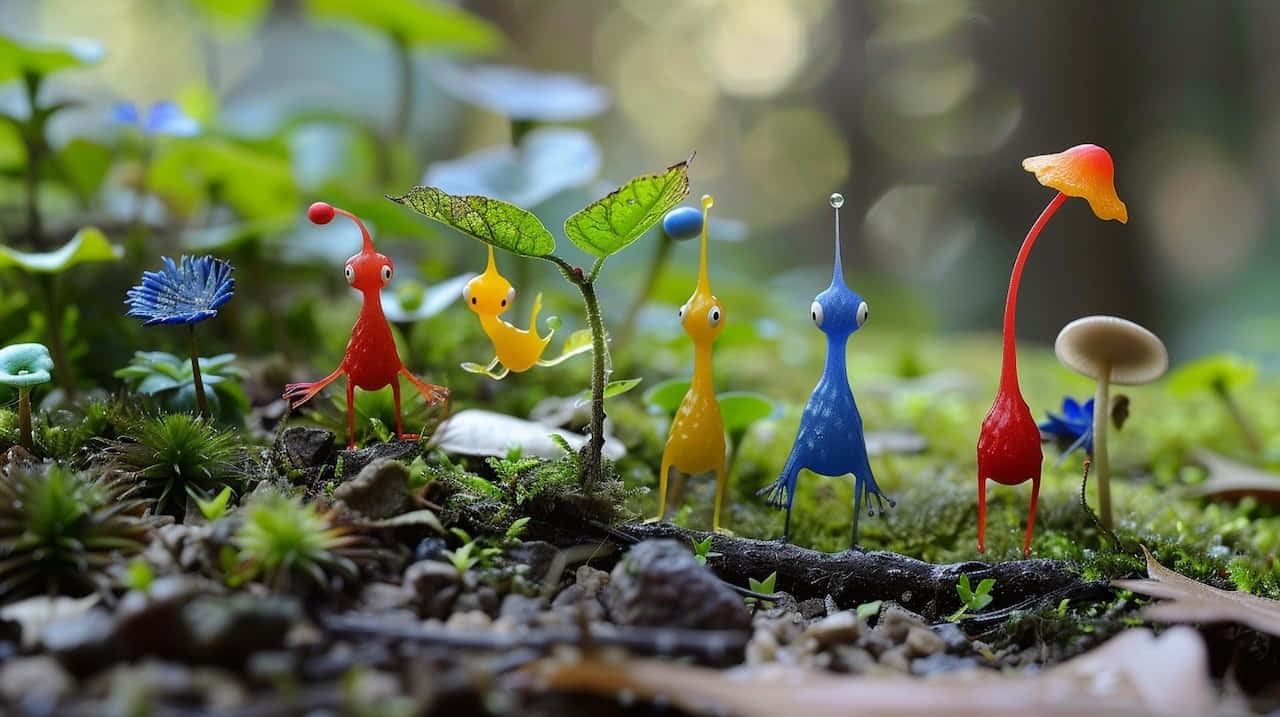 Pikmin, natural habitat, mossy forest floor, HD Desktop Wallpaper