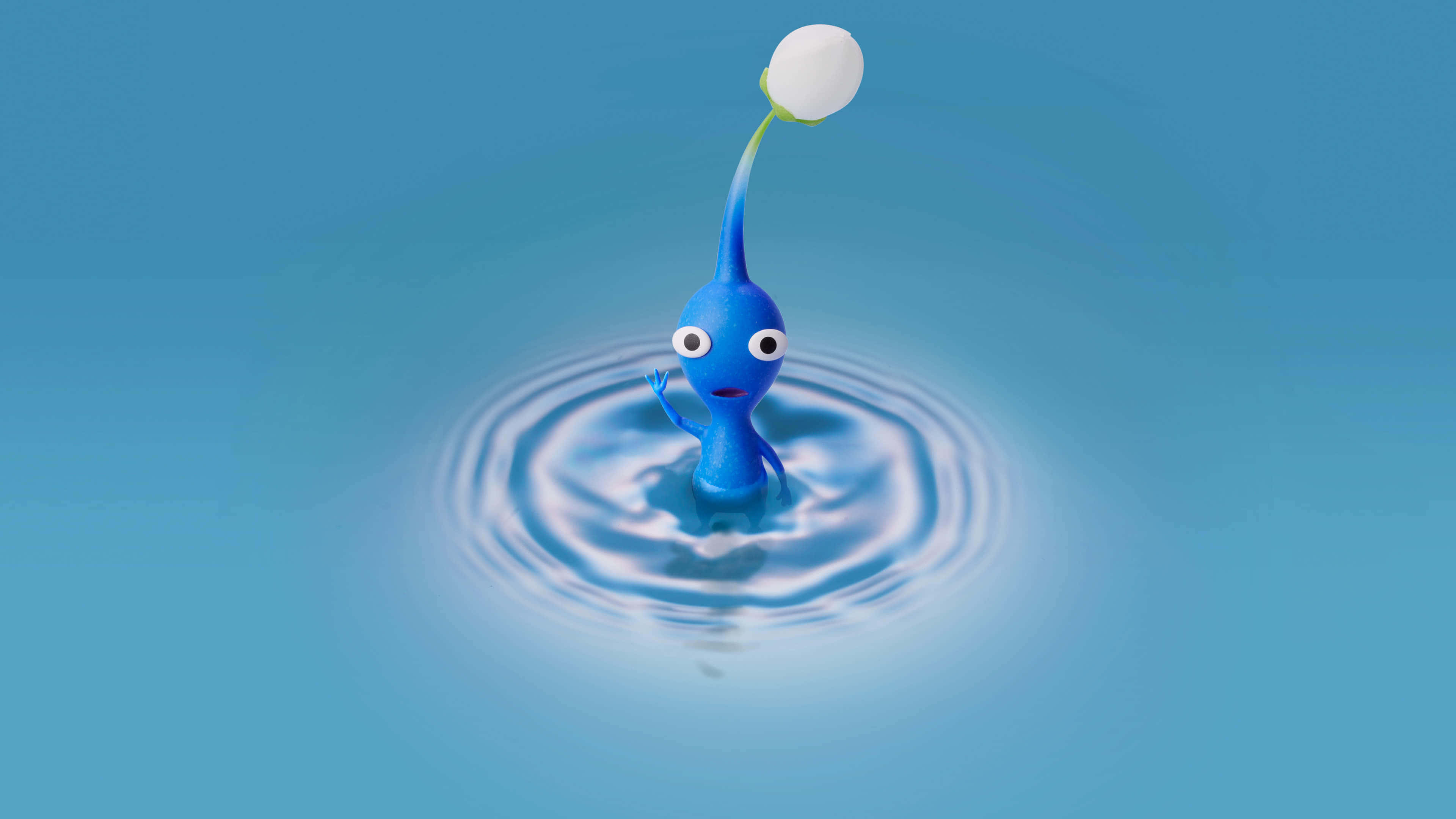 Blue Pikmin, water ripples, solid blue background, 4K Desktop Wallpaper