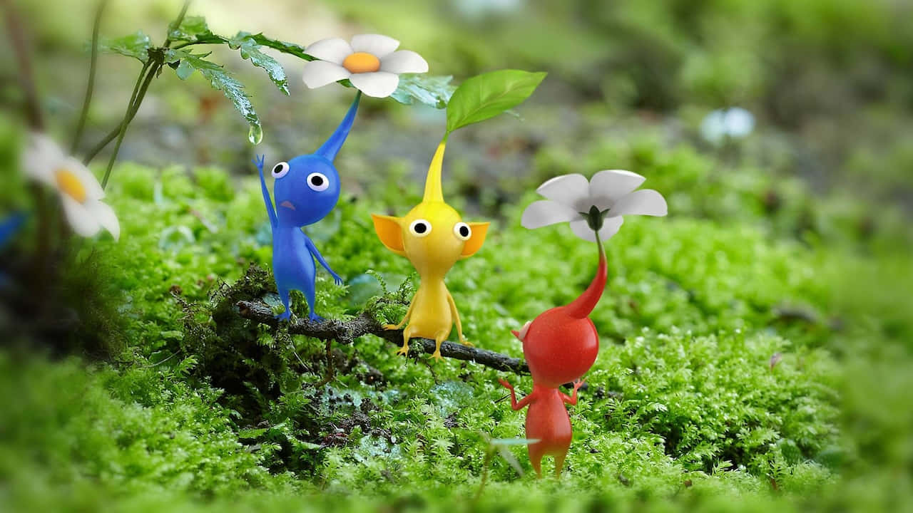 Pikmin, natural habitat, mossy branch, HD Desktop Wallpaper