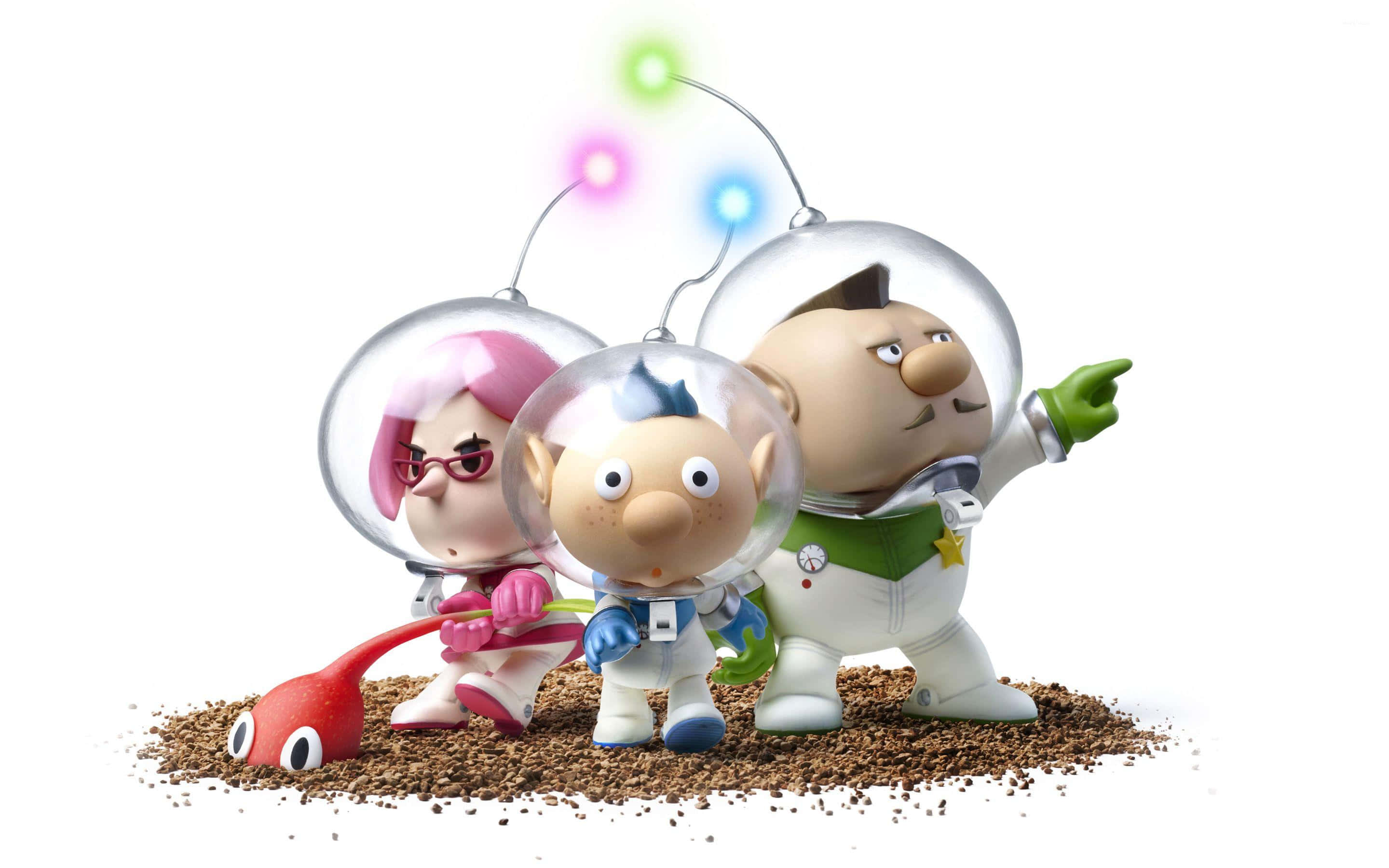 Pikmin Captainsand, Red Pikmin, cartoon astronauts, 2K Desktop Wallpaper