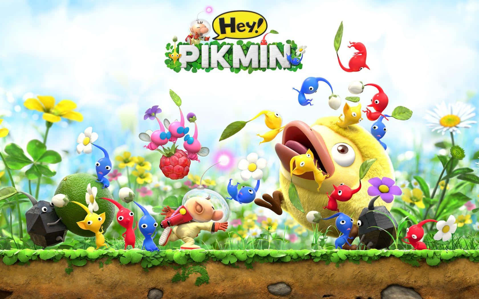 Pikmin, yellow bird, flower-filled meadow, HD Desktop Wallpaper