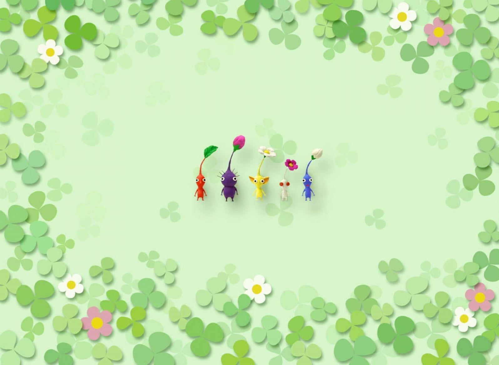 Pikmin, floral background, clovers, HD Desktop Wallpaper