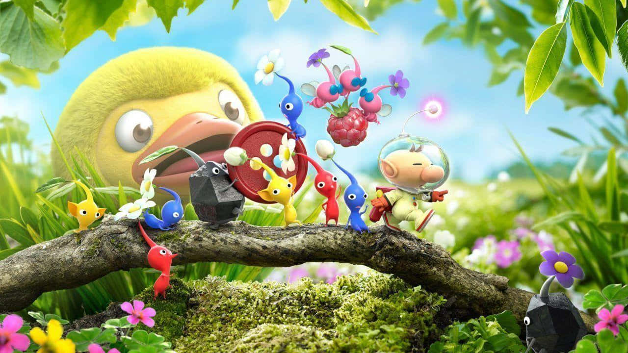 Pikmin, yellow bird, mossy tree branch, HD Desktop Wallpaper