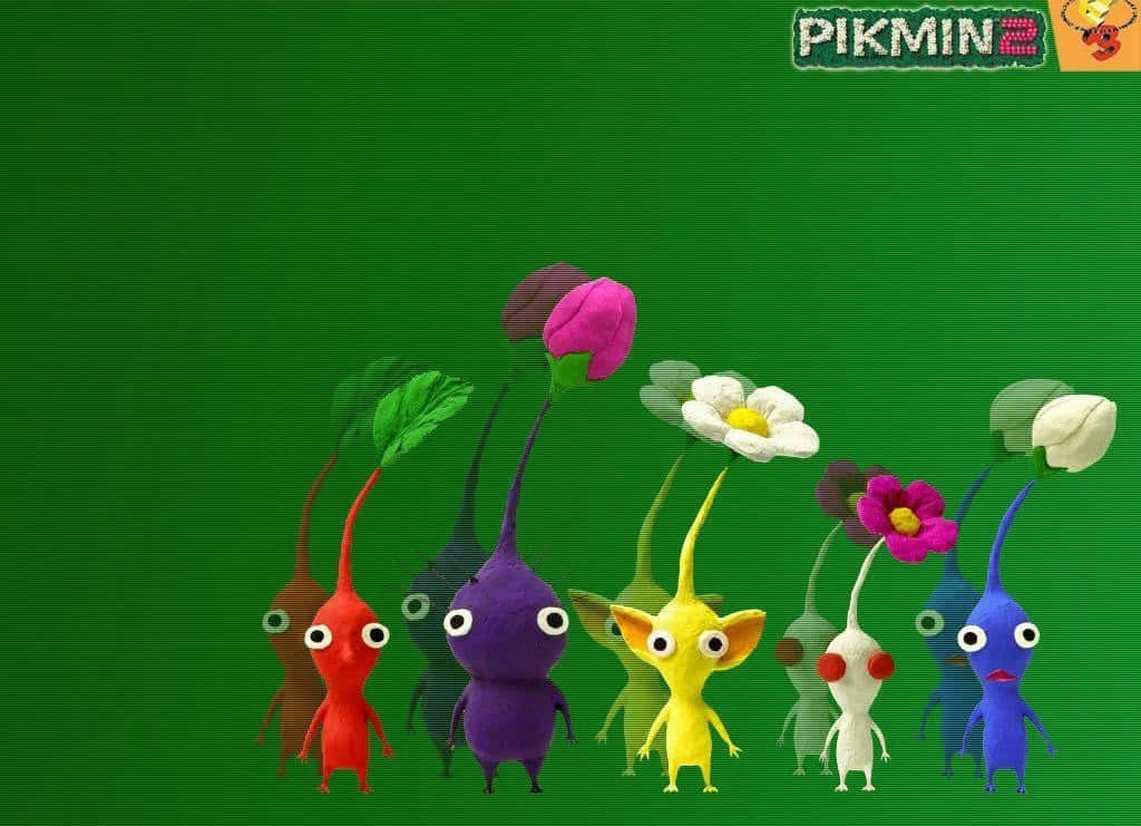 Pikmin, green background, flower heads, SD Desktop Wallpaper