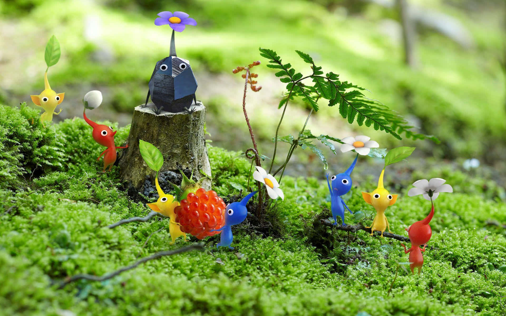 Pikmin, mossy stump, berry, Full HD Desktop Wallpaper