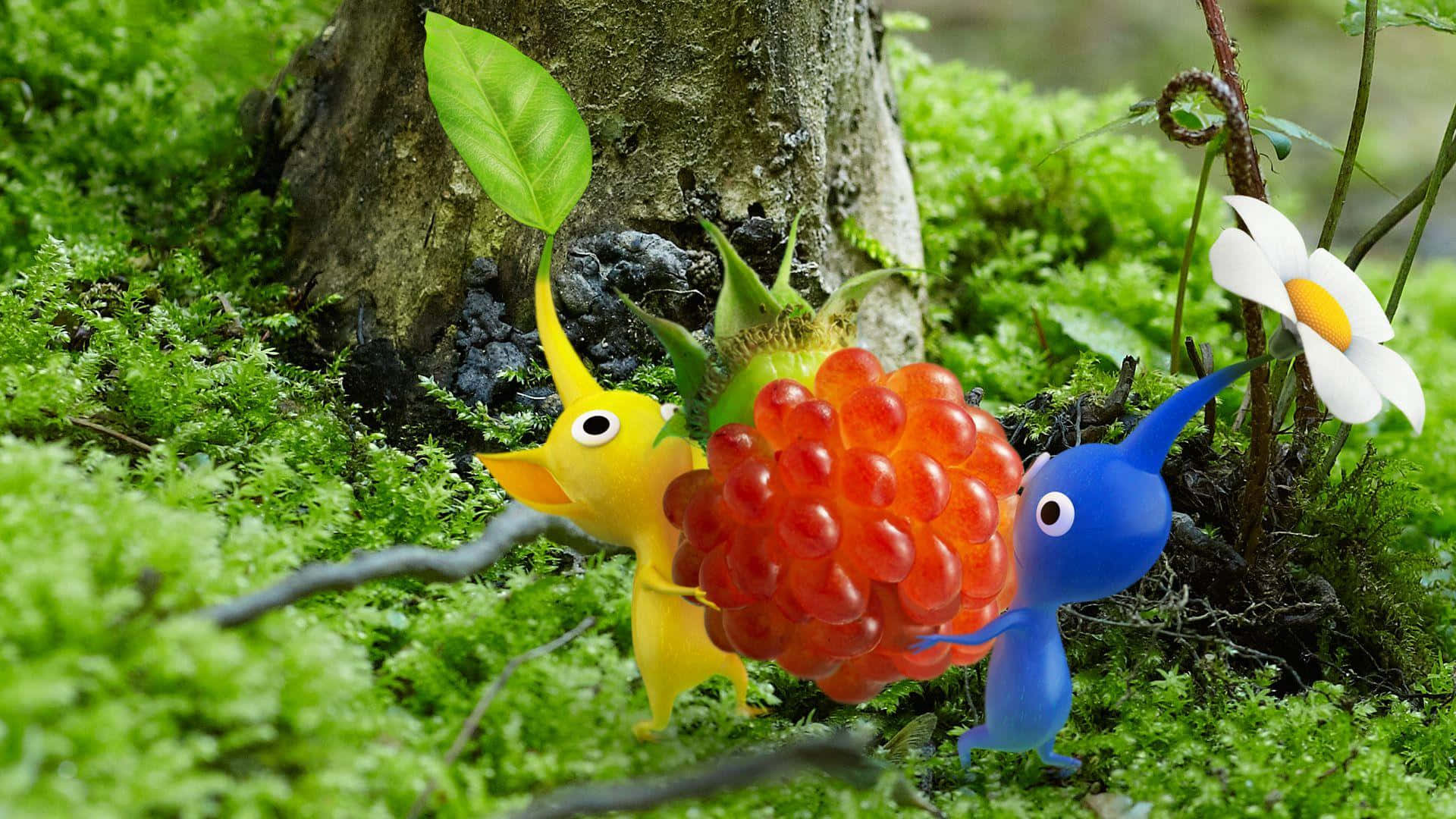 Pikmin, green forest, mossy tree, Full HD Desktop Wallpaper