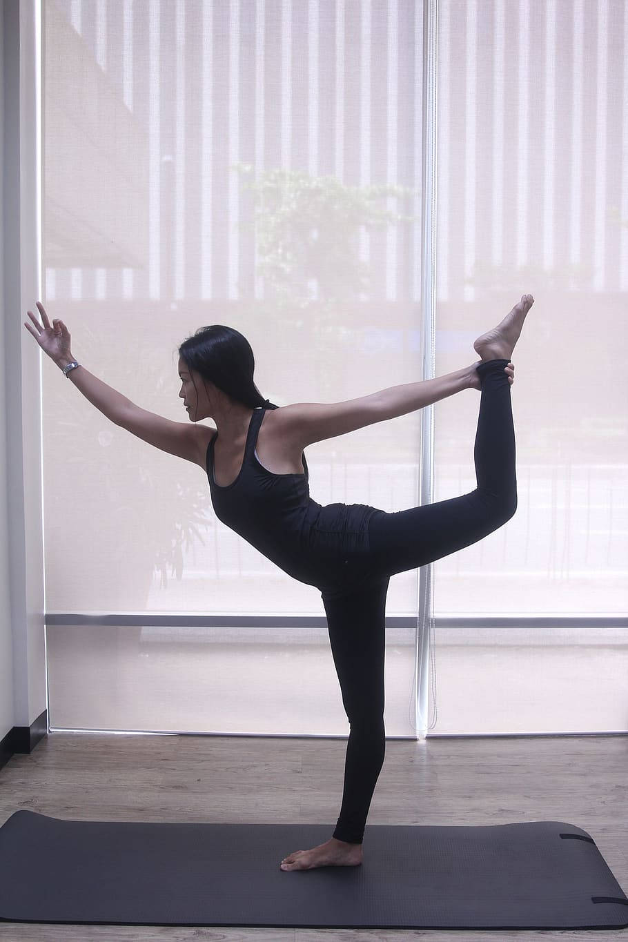 Pilates, black athletic wear, yoga pose, HD Phone Wallpaper