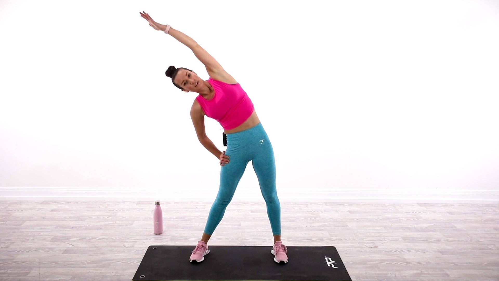 bright pink top, teal leggings, black yoga mat, Full HD Desktop Wallpaper