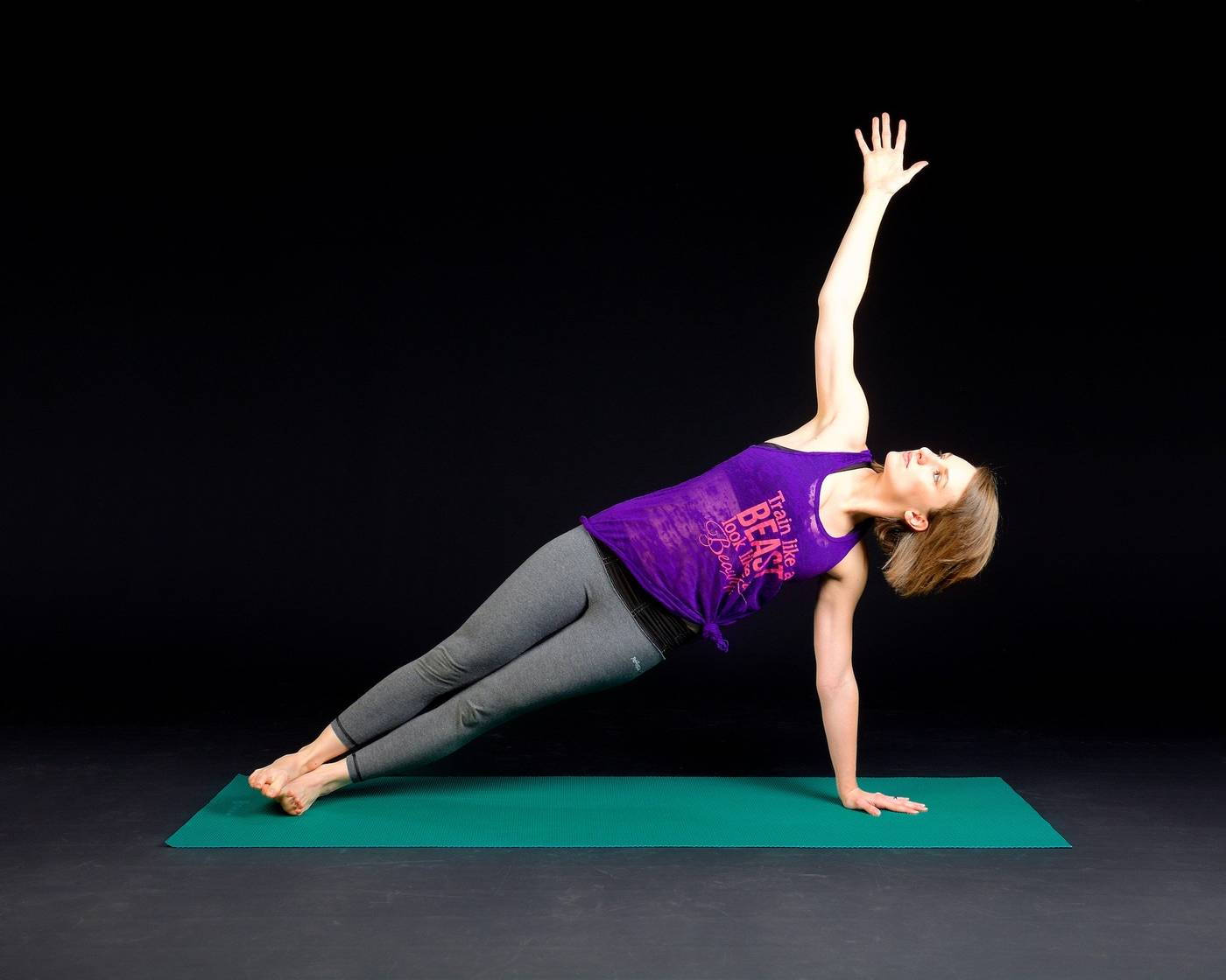 purple tank top, green mat, stark black background, HD Desktop Wallpaper