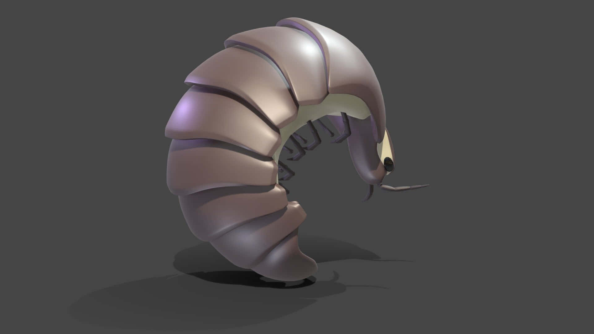 3 D Rendered Pillbug, metallic silver, segmented shell, Full HD Desktop Wallpaper