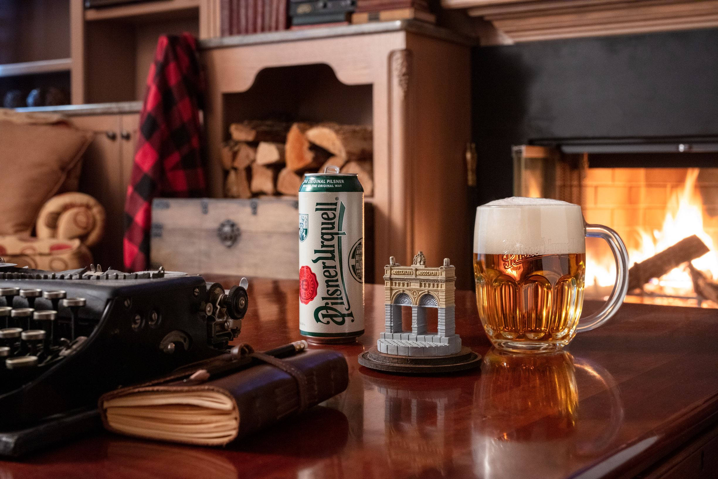 Pilsner Urquell, furnace, glass of beer, Full HD Desktop Wallpaper
