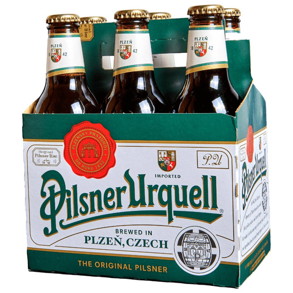 Pilsner Urquell, six-pack, green and white cardboard carrier, SD Desktop Wallpaper