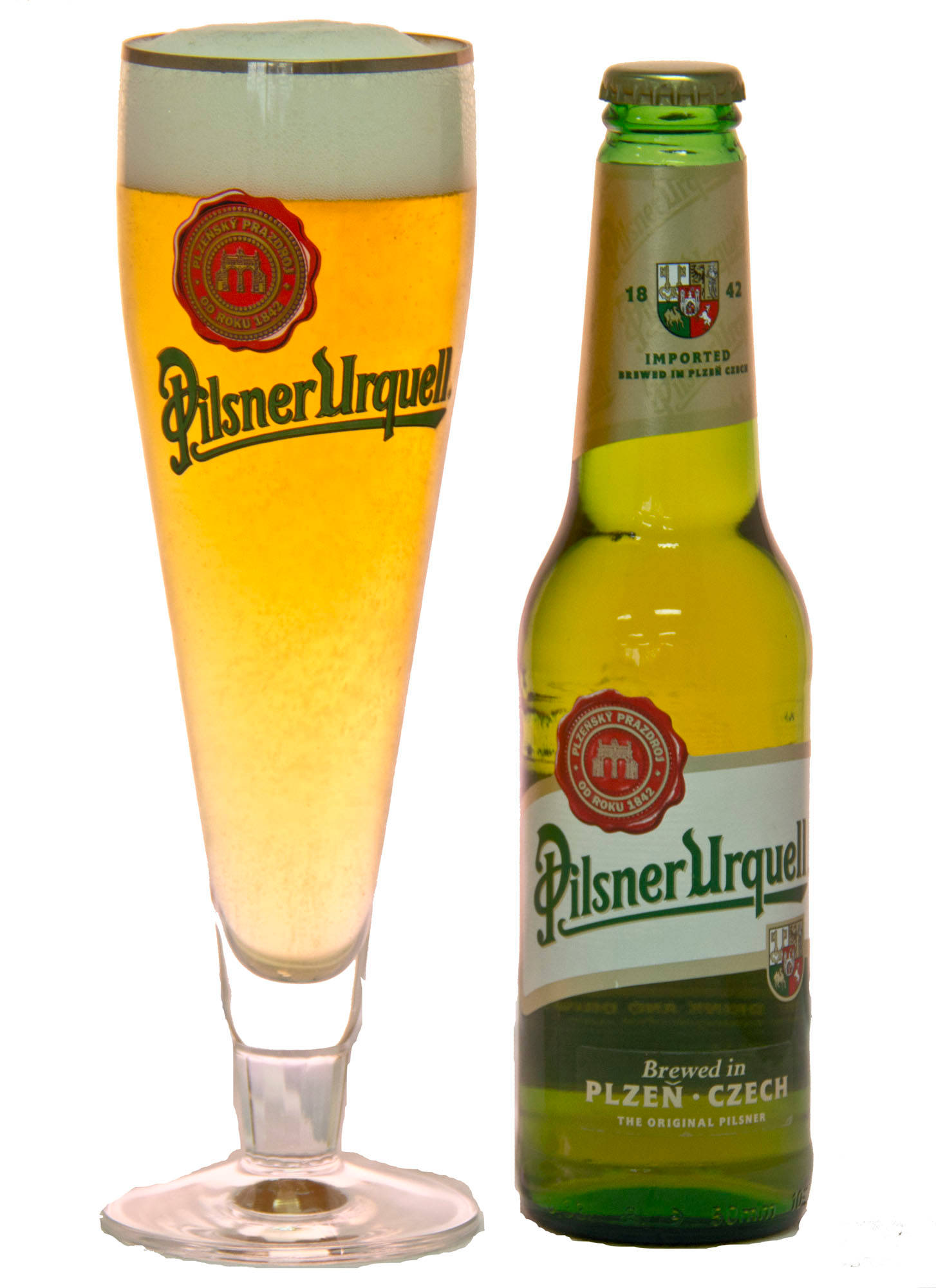 Pilsner Urquell, glass, green bottle, Full HD Phone Wallpaper