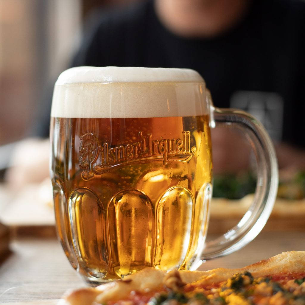 Pilsner Urquell, mug, frothy beer, SD Desktop Wallpaper
