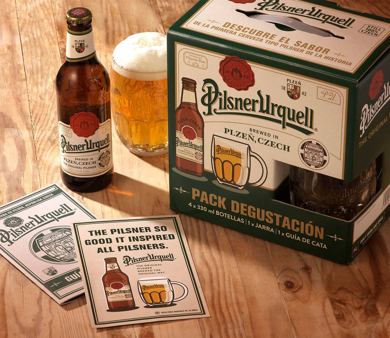 Pilsner Urquell, beer bottle glass, tasting pack, HD Desktop Wallpaper