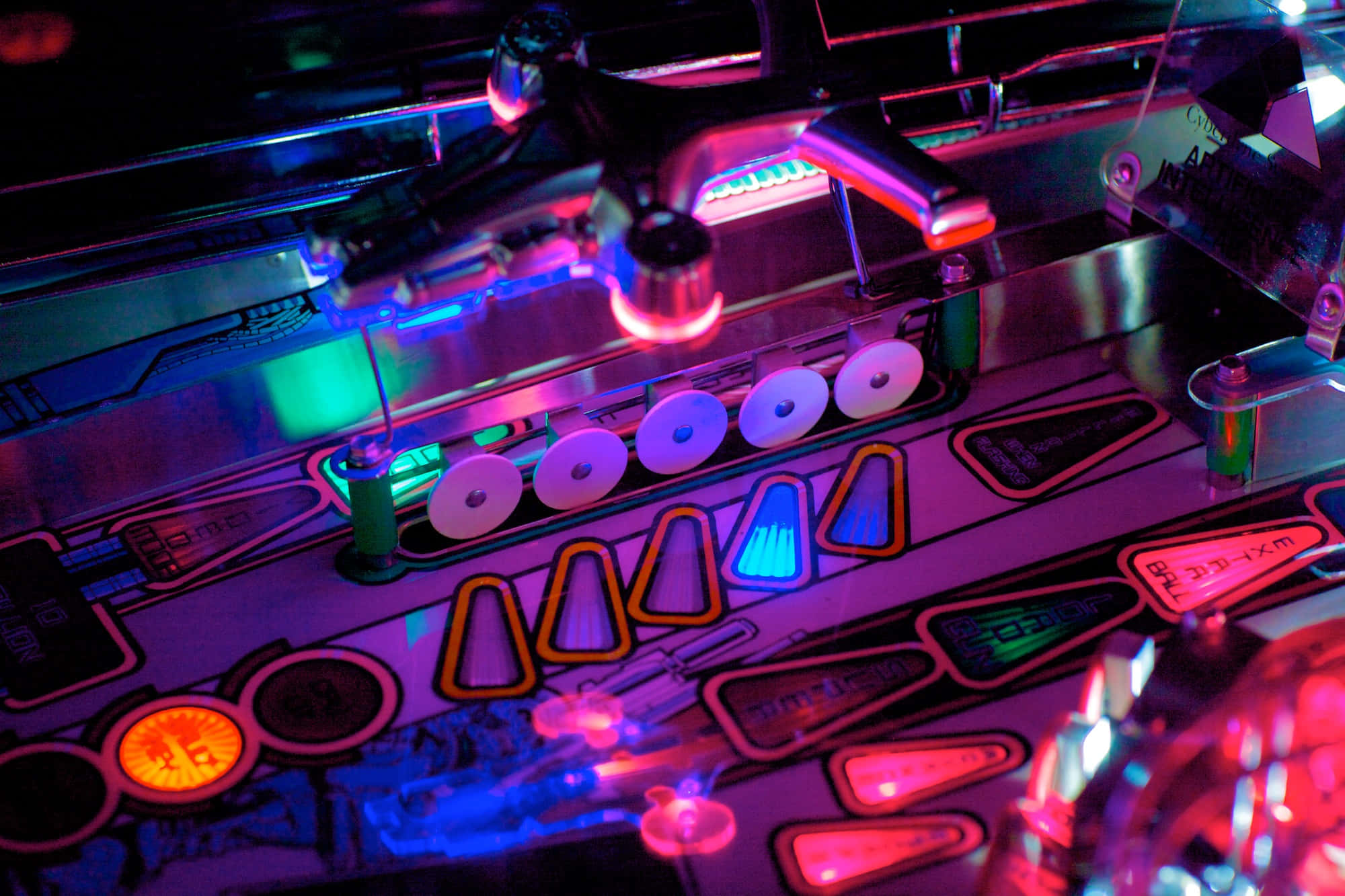 vintage pinball machine, neon lights, pink, Full HD Desktop Wallpaper