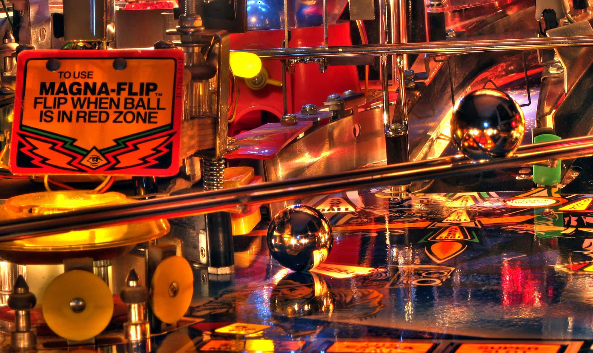 vintage pinball machine, neon lights, reflective chrome balls, Full HD Desktop Wallpaper