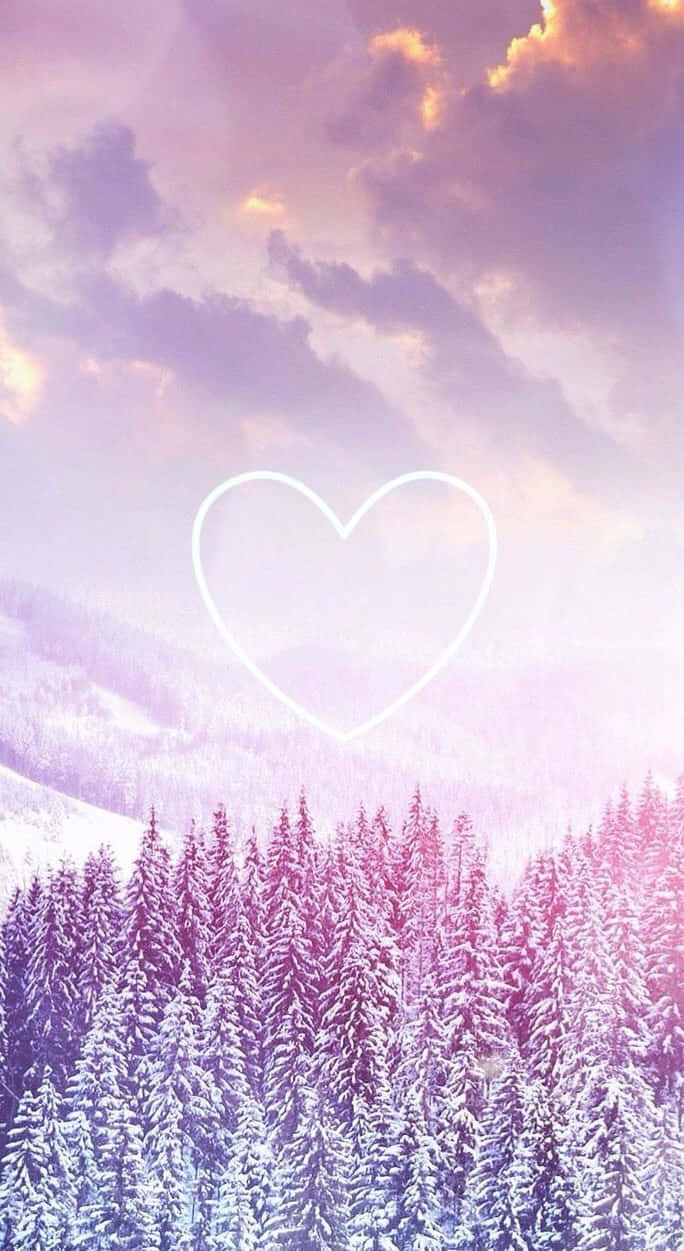 lavender purple filter, snow-covered pine forest, pastel purple and pink sunset sky, SD Phone Wallpaper