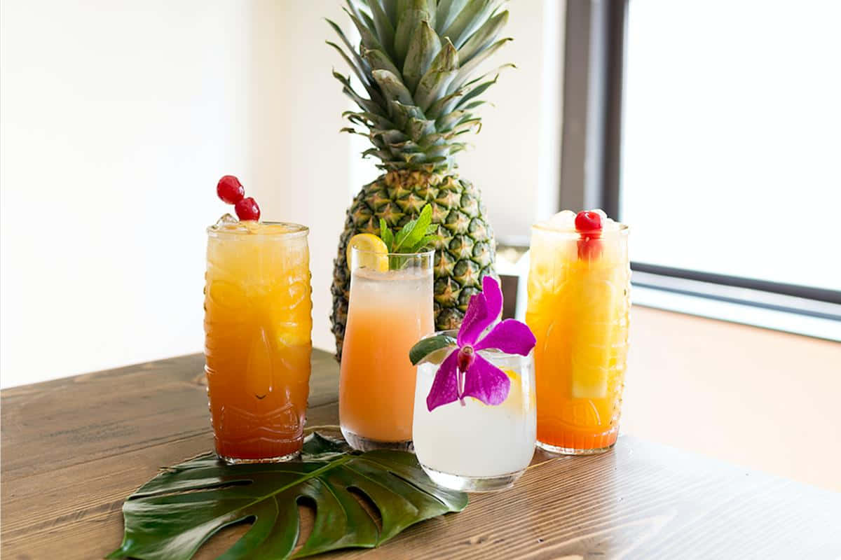 pineapple based slushy, pineapple garnishes, purple orchid, SD Desktop Wallpaper